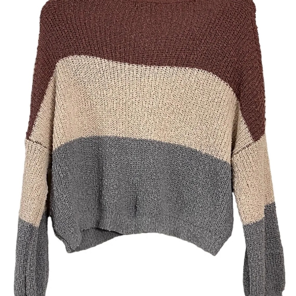 Debut Sz S Small Oversized Colorblock Knitted Cropped Sweater Soft - Picture 2 of 4